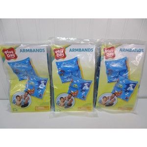 Lot of 3 Play Day Inflatable Armbands Kids Ages 3-6 Water Wings Floaties Blue